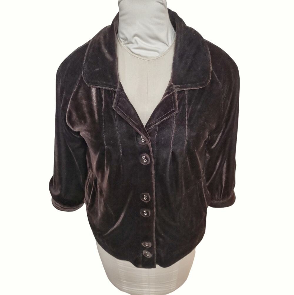 AMBITION Dark Brown Velvet Jacket Size M Dressy Coat Blazer Fall Retro Academia